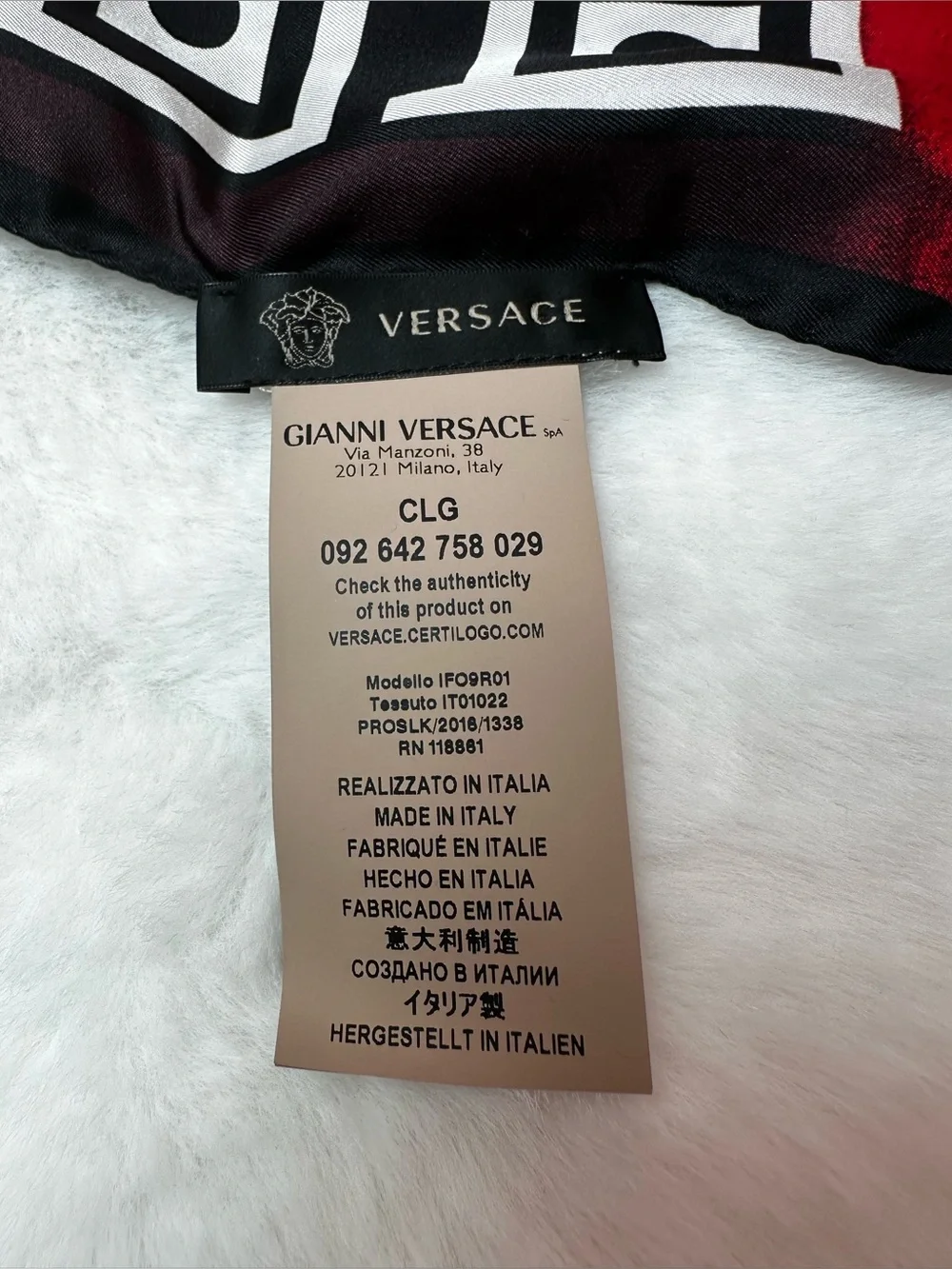 Versace Red Floral Silk-Blend Scarf with Blue & White Accents